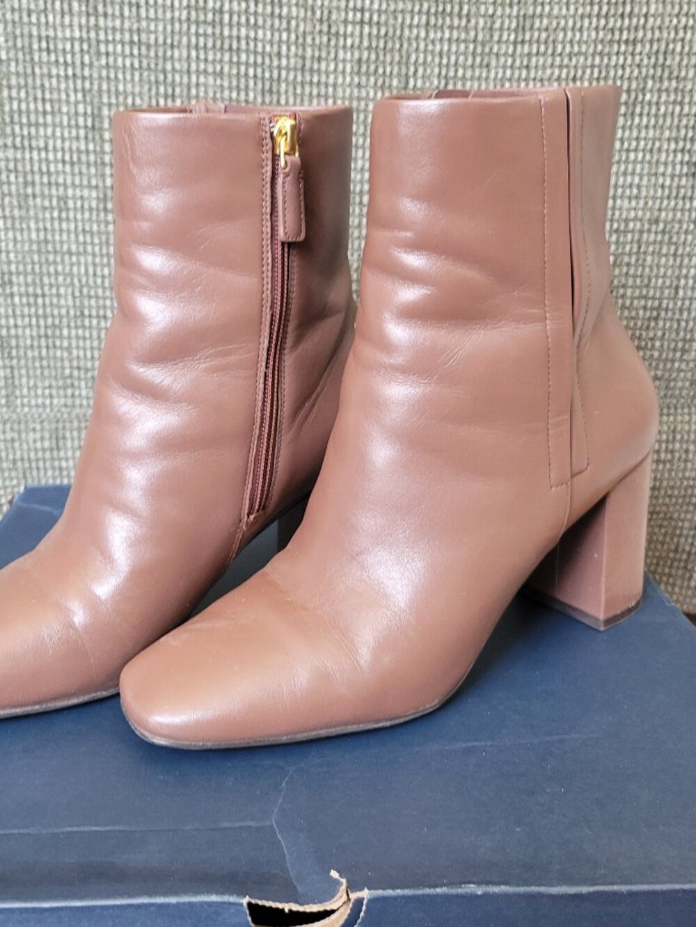 Cole Haan Chrystie Square Toe 75mm Block Heel Chestnut Leather Size 9
